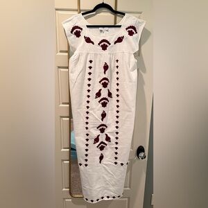 Never a Wallflower White Linen Maxi Skirt with Burgundy Embroidery L NWT